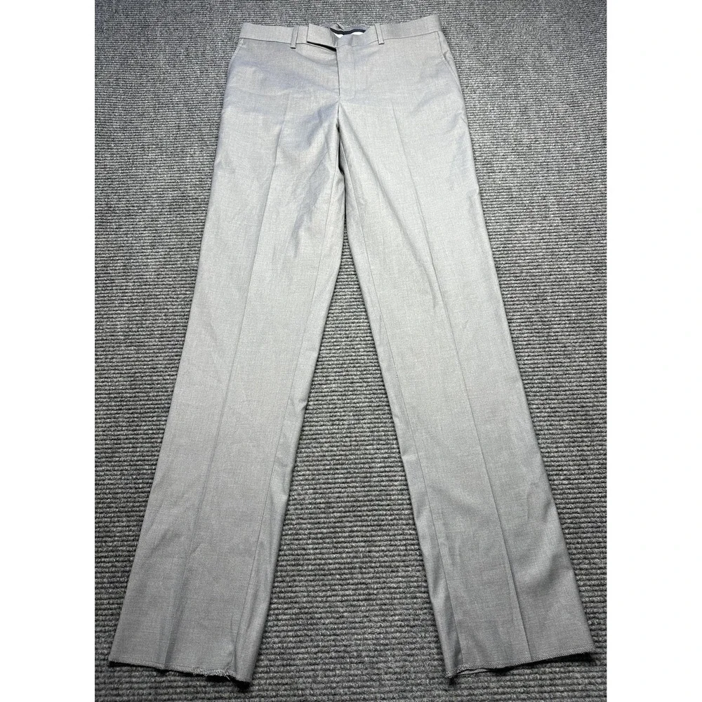 TMG Dress Pants Mens 34W Light Gray Slim Fit Flat Front‎ Unhemmed Hem Stretch